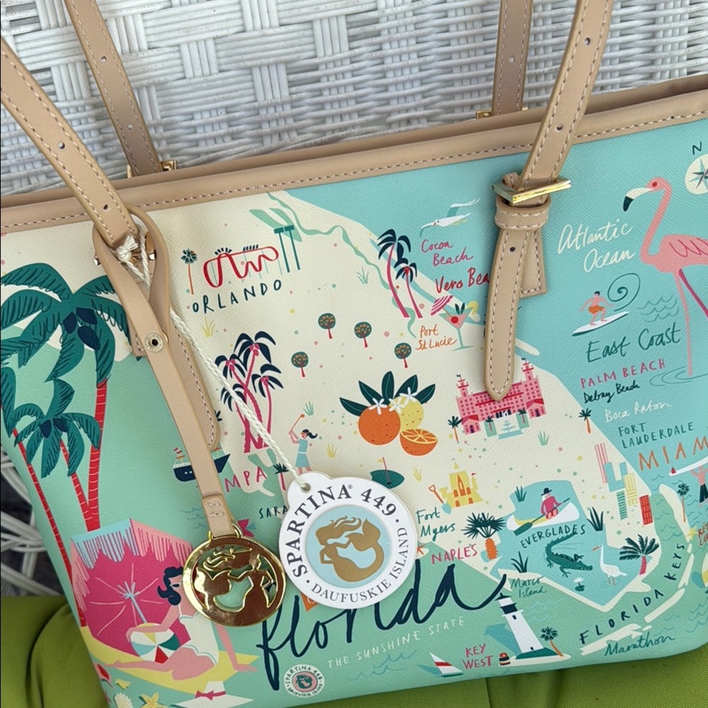 Spartina 449 Florida Map Tote - Teal and Tan